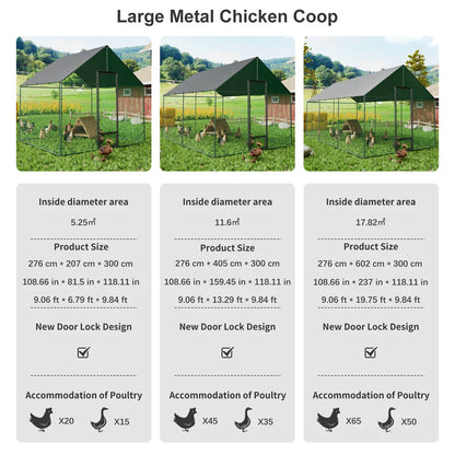 Heavy Duty Upgrade Outdoor Chicken Coop Large Metal Chicken Run Walkin Poultry Habitat Chicken Poultry Cage w/ Waterproof Cover