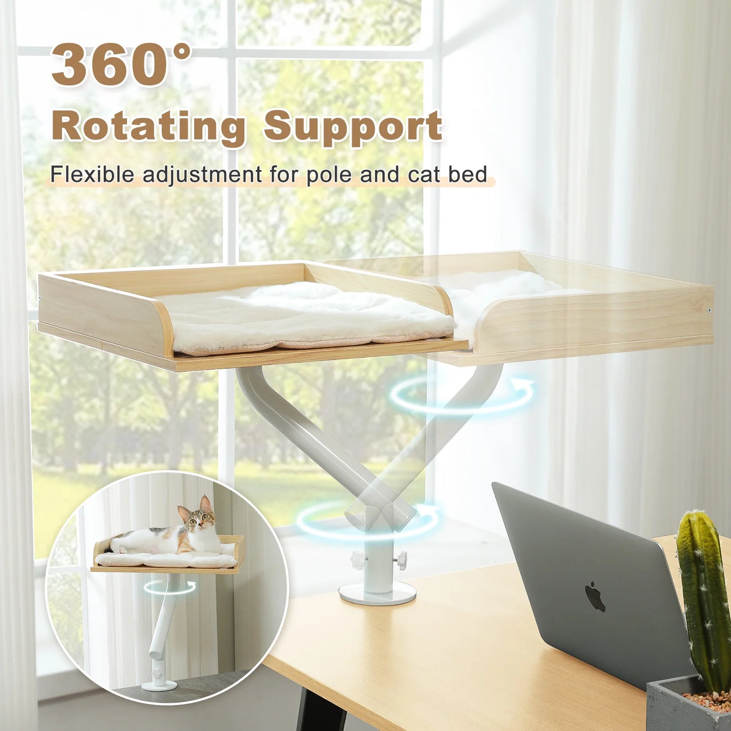 Cat Desk Bed, 360° Rotatable Cat Bed Stand for Indoor Cats, Adjustable Cat Basket, Cats Hammock for Table, Soft Cat Bed for Desk