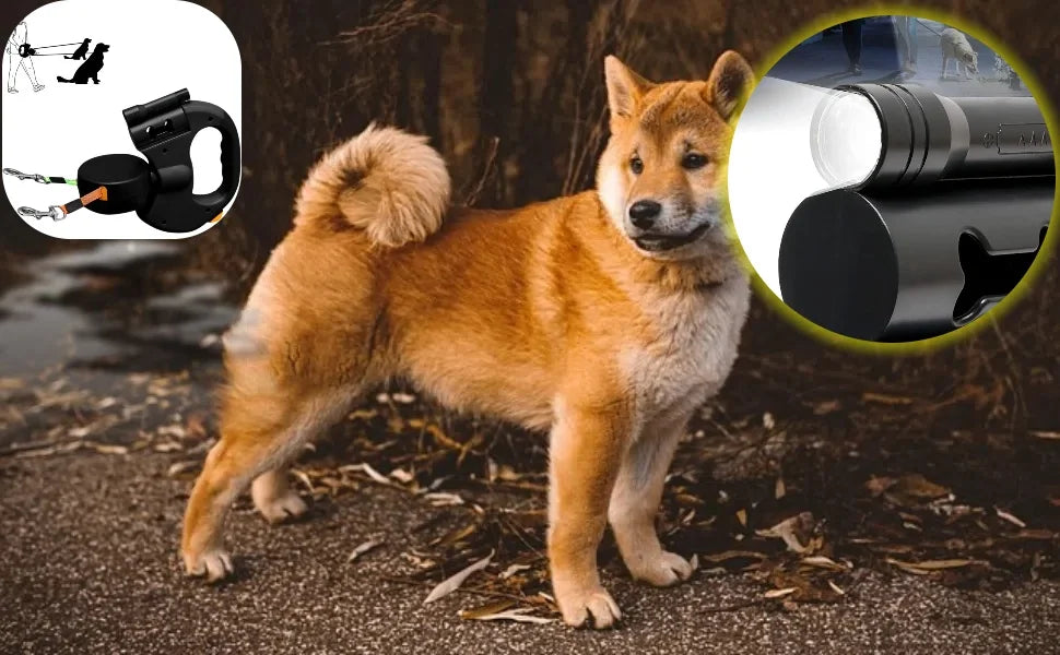 Double Ended Leash, Double Dog Leash for Two Dogs with Tangle-Free Swivel, Dog Leashs with LED Flashlight for Small & Large Dog