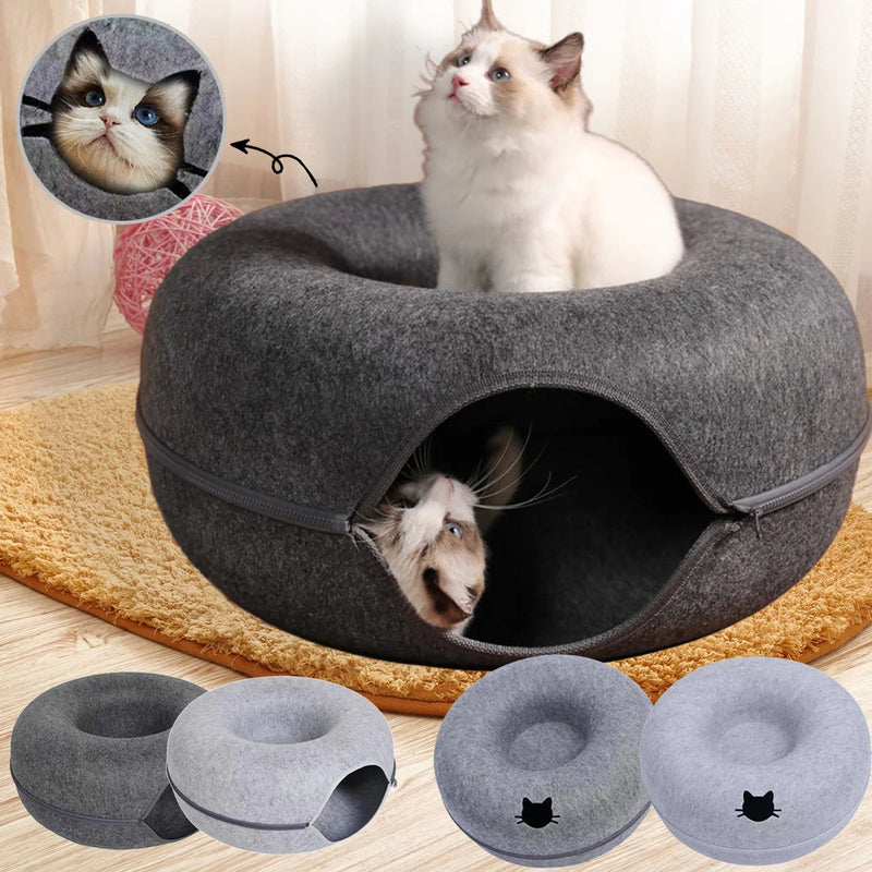 Felt Donut Bed for Cats House With Breather Hole Dog Bed Interactive Play Toys for Cats to Hide 2 in 1 Tunnel for Cats Bed shimendi Sécurité et Confort pour Chien chat| Shimendi