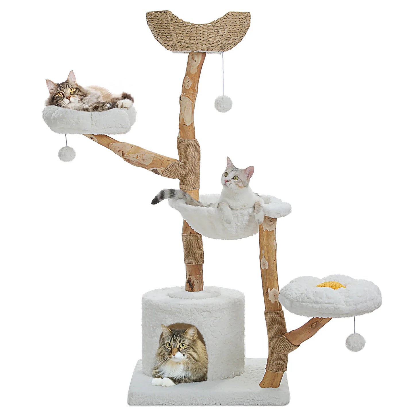 Large Cat Tree Tower with Sisal Scratching Post Wicker Basket Bed Flower Cat Condo Indoor Modern Cat Furniture Cat Accessories