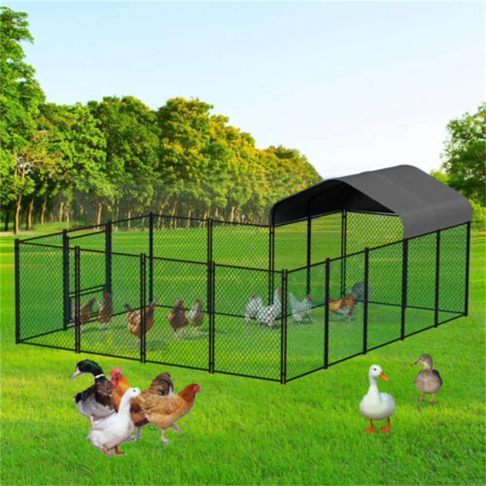Heavy Duty XXL Chicken Run Coop Cage Walk In Coop Poultry Hen Rabbit Metal Kennel Hutch Pen with Waterproof UV Cover Outdoor