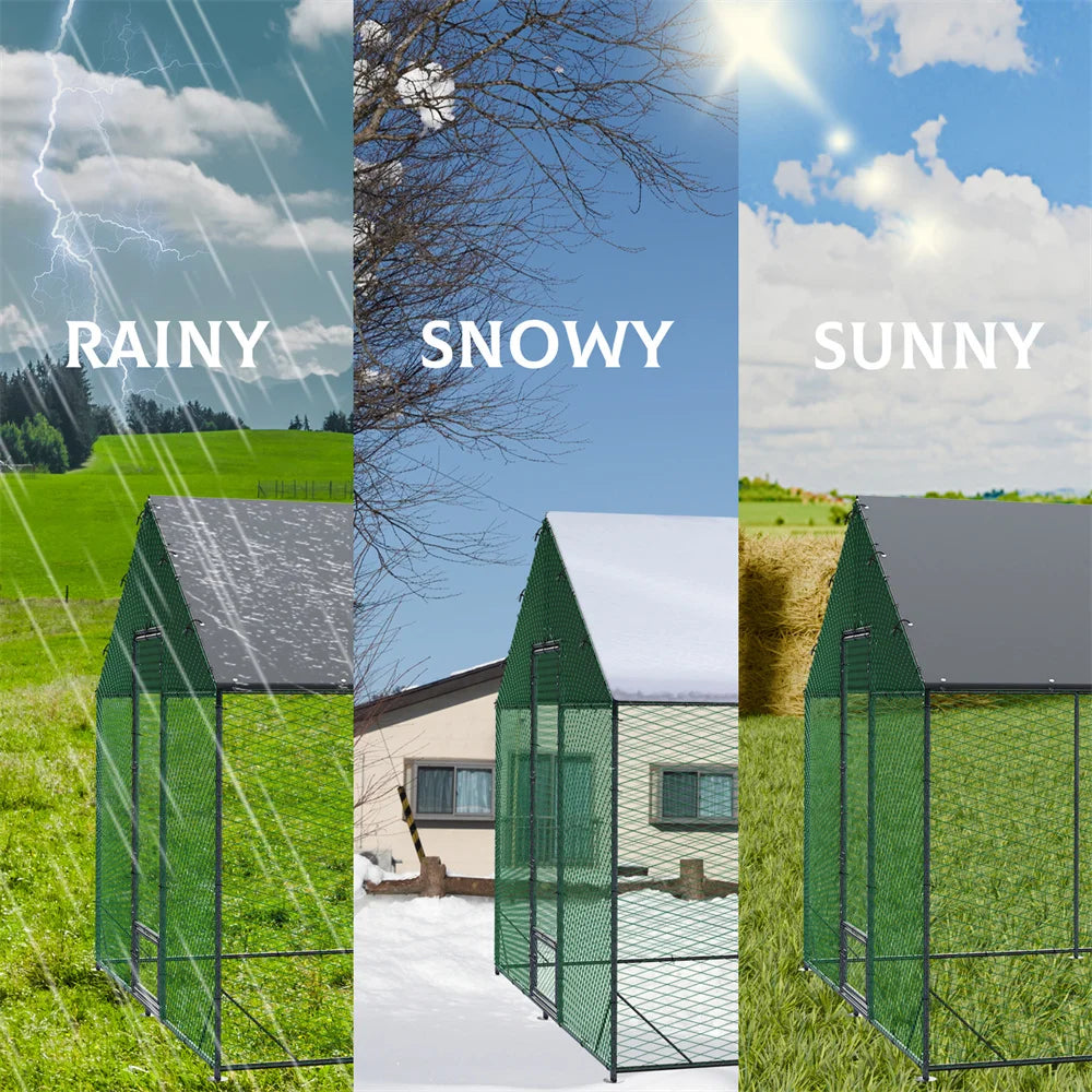 Heavy Duty Upgrade Outdoor Chicken Coop Large Metal Chicken Run Walkin Poultry Habitat Chicken Poultry Cage w/ Waterproof Cover