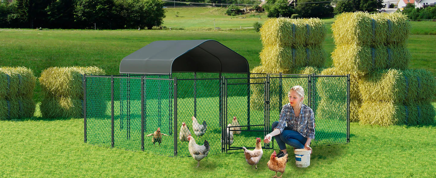Heavy Duty XXL Chicken Run Coop Cage Walk In Coop Poultry Hen Rabbit Metal Kennel Hutch Pen with Waterproof UV Cover Outdoor