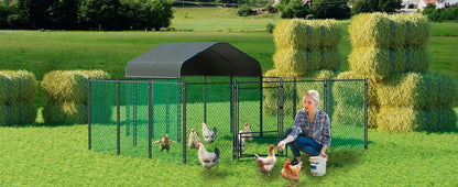 Heavy Duty XXL Chicken Run Coop Cage Walk In Coop Poultry Hen Rabbit Metal Kennel Hutch Pen with Waterproof UV Cover Outdoor