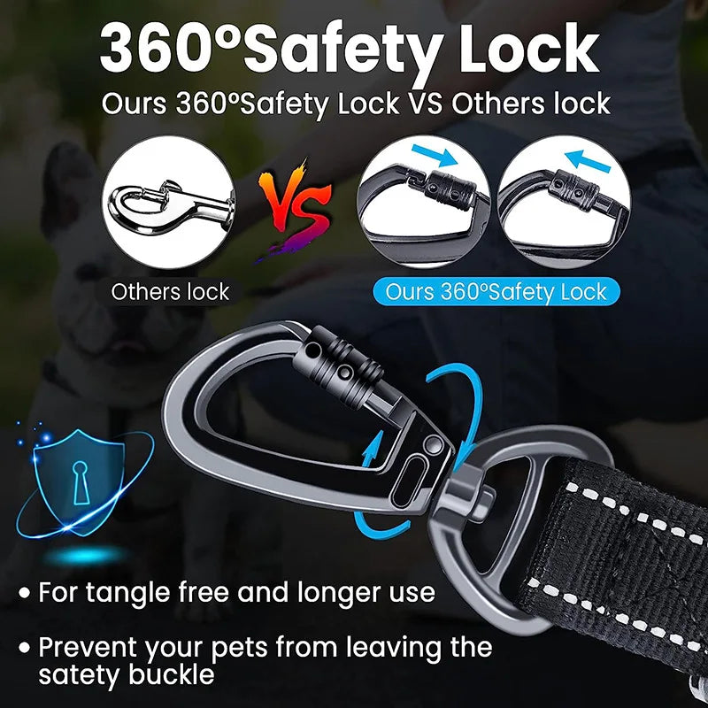 Reflective Shock Absorbing Pet Leashes with Car Seatbelt，Medium and Large Dog Tactical Safety Leash，Explosion-proof Dog Leash