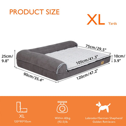 XXL XL Large Orthopedic Dog Bed Chaise Lounge Pillow Headrest Pet Bed Sofa Couch L-Shape Bolster with Removable Washable Cover