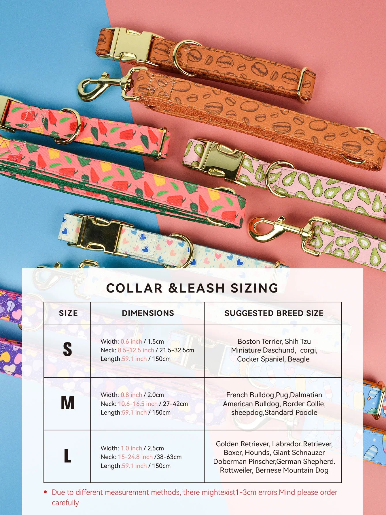 Luxury Brand Summer Colorful Season Adjutable Dog Collar And Leash Set For Small Medium Large Dogs