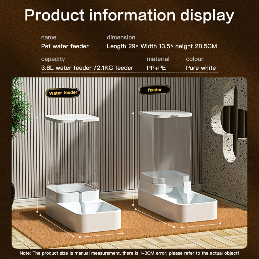 Large Capacity Automatic Gravity Pet Feeder and Water Dispenser Dual Bowl Leak Proof for Cats Dogs Home Travel Feeding Station