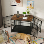 Large Wooden Dog Crate Indoor Furniture Style Elevated Pet Dog Cage Kennel End Table Lattice Playpen with 3 Doors Removable Tray shimendi Sécurité et Confort pour Chien chat| Shimendi