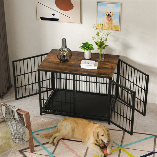 Large Wooden Dog Crate Indoor Furniture Style Elevated Pet