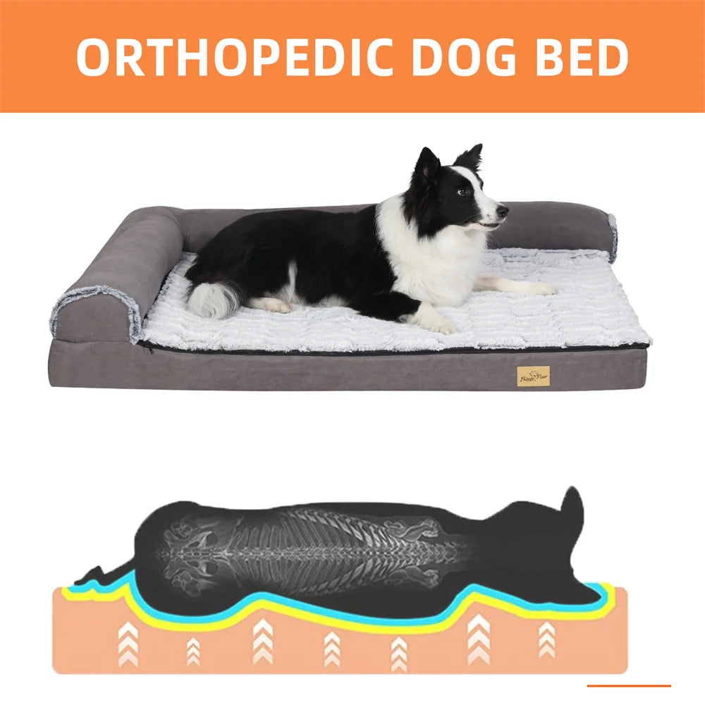 XXL XL Large Orthopedic Dog Bed Chaise Lounge Pillow Headrest Pet Bed Sofa Couch L-Shape Bolster with Removable Washable Cover