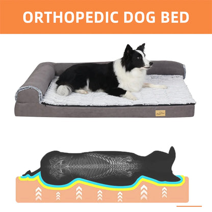 XXL XL Large Orthopedic Dog Bed Chaise Lounge Pillow Headrest Pet Bed Sofa Couch L-Shape Bolster with Removable Washable Cover