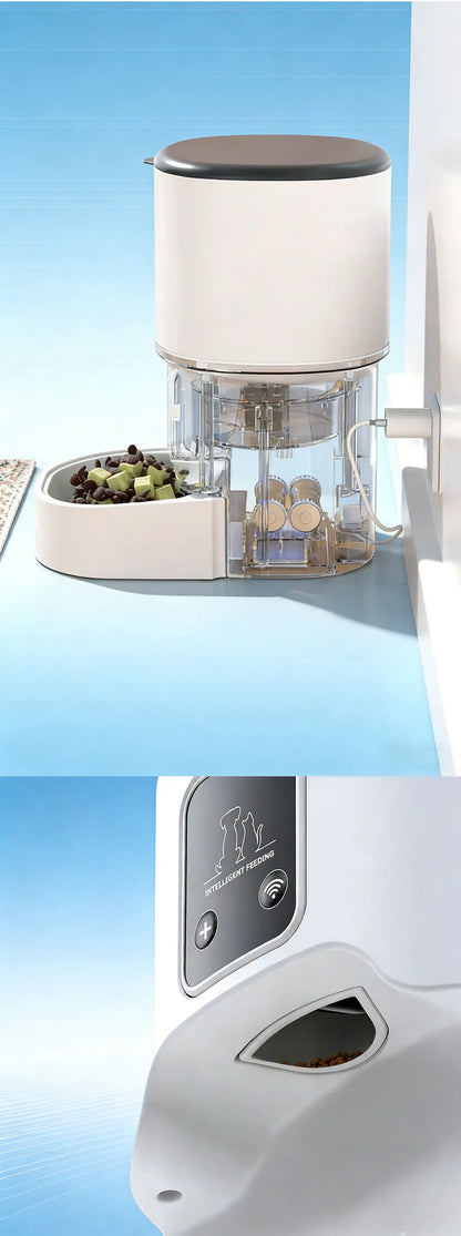 Raymax 4L WIFI Button Automatic Cat Feeder Intelligent Cat and Dog Pet Feeder Smart Pet Cat Food Dispenser Pet Feeder(No 5V 1A)