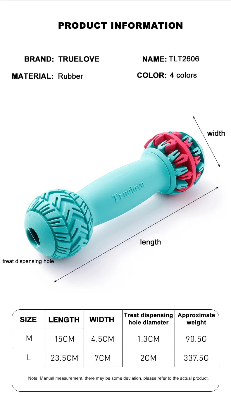Truelove Pet Super Durable Leak-proof Treat Dispenser Dog Toy Dumbbell Slow Feeder IQ Training Playing Teething Dog TLT2606