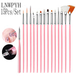 15pcs Nail Art Liner Brush Kit UV Gel Nail Brush Set French Stripe Line Painting Drawing Flower Pen Professional Manicure Tools - shimendi