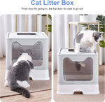 Front Entry Top Exit Cat Litter Tray Box with Scoop and Drawer Foldable Hooded Kitty Pet Toilet Extra Large - shimendi