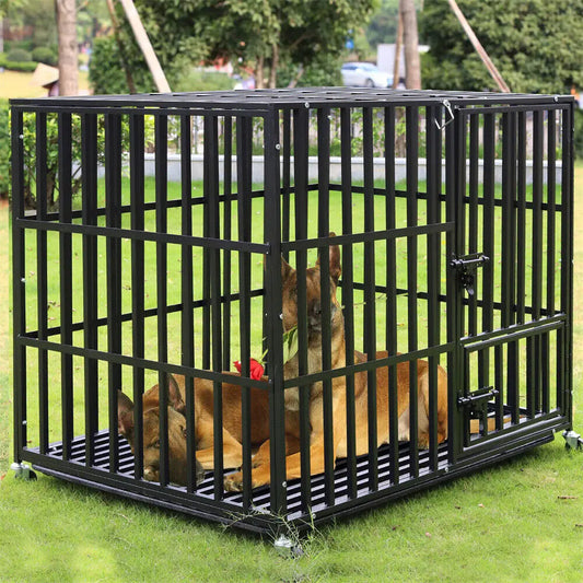 L XL XXL Heavy Duty Dog Crate with 4 Lockable Wheels