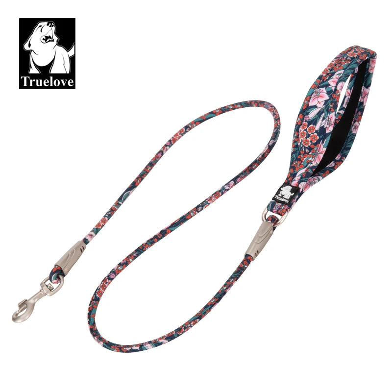 Truelove Pet Leash Floral Rope Leash for Dog and Cat Neoprene Padded Handle 100% Cotton Fabric Zinc-alloy Hook Outdoors TLL2573 - shimendi