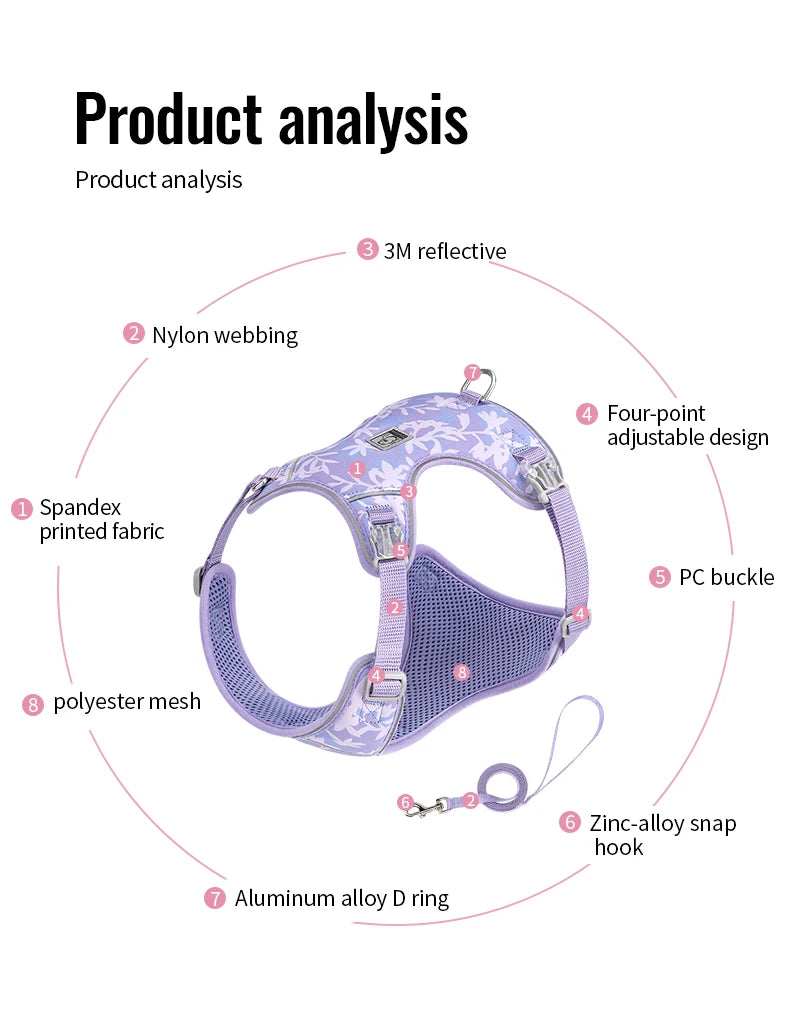 Truelove Pet Harness and Leash Set Ultra-Lightweight Breathable High Quality Nylon Mesh Reflective Night Training Dog TLH2918