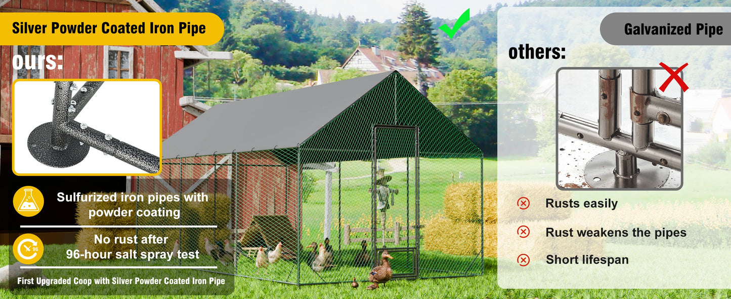 Heavy Duty Upgrade Outdoor Chicken Coop Large Metal Chicken Run Walkin Poultry Habitat Chicken Poultry Cage w/ Waterproof Cover