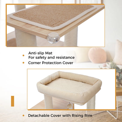 Multi-Level Cat Tree for Indoor Wood Cat Tower with Scratching Posts Spacious Condo Hammock Top Perch Cat Scratcher Cat Toys