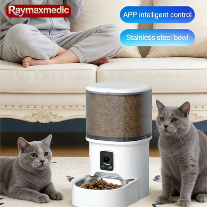 Raymax 4L WIFI Button Automatic Cat Feeder Intelligent Cat and Dog Pet Feeder Smart Pet Cat Food Dispenser Pet Feeder(No 5V 1A)
