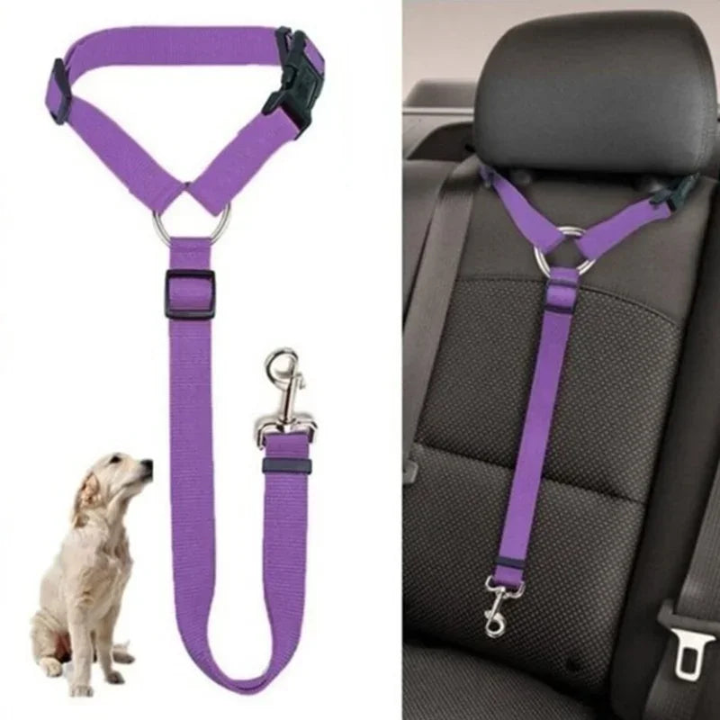 Solid Color Two-in-one Pet Car Seat Belt Nylon Lead Leash Backseat Safety Belt Adjustable Dogs Harness Collar Pet Accessories - shimendi