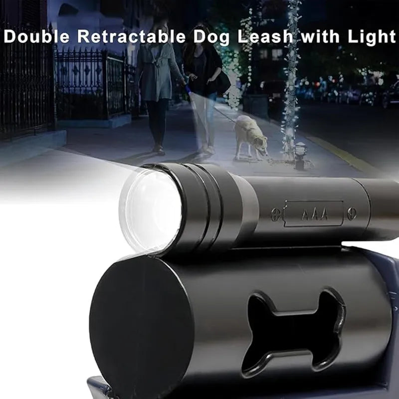 Double Ended Leash, Double Dog Leash for Two Dogs with Tangle-Free Swivel, Dog Leashs with LED Flashlight for Small & Large Dog