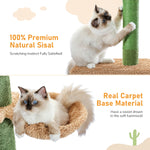 Cat Tree 5-Tier Floor to Ceiling Cat Tower Cactus Tall Climbing Tree with Scratching Post Hammock Dangling Ball for Indoor Cats - shimendi