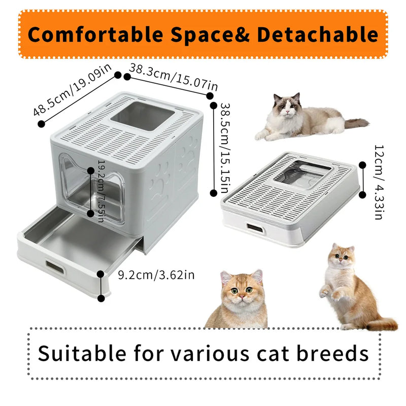 Enclosed Stainless Steel Cat Litter Box with Lid Scoop Large Litter Box Covered Top Entry Litter Pan High Sided Easy Cleaning - shimendi
