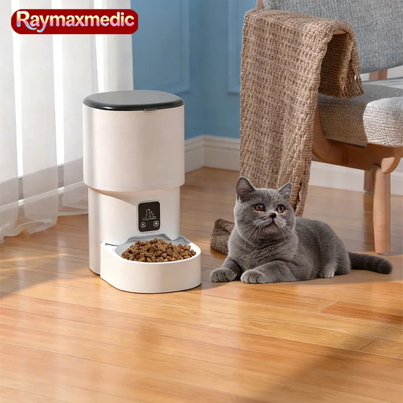 Raymax 4L WIFI Button Automatic Cat Feeder Intelligent Cat and Dog Pet Feeder Smart Pet Cat Food Dispenser Pet Feeder(No 5V 1A)