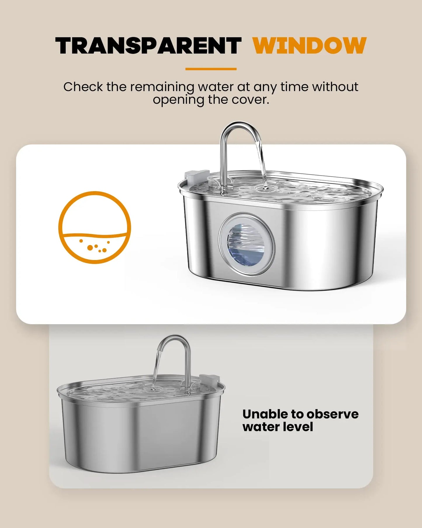 Cat water Fountain NautyPaws 3.2L stainless steel pet water dispenser automatic dog water dispenser with water level window