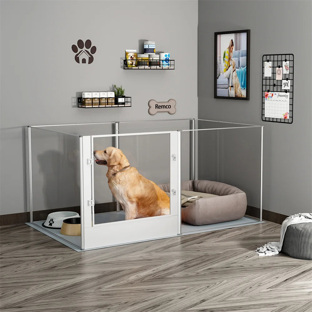 1Pc Large Acrylic Dog Playpen Cage Whelping Pen Box Indoor Enclosure Pet Clear Fence Puppy Playpen with Waterproof Fertility Pad