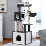 Multi-Level Cat Tree for Indoor Wood Cat Tower with Scratching Posts Spacious Condo Hammock Top Perch Cat Scratcher Cat Toys - shimendi