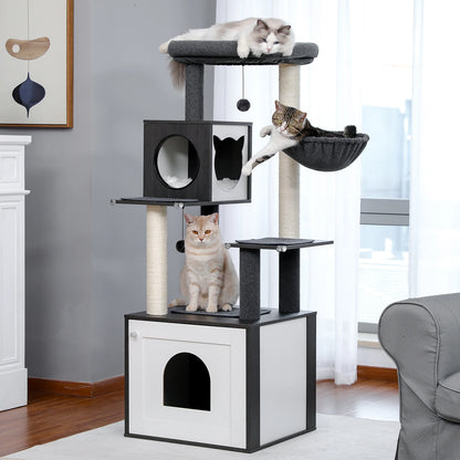 Multi-Level Cat Tree for Indoor Wood Cat Tower with Scratching Posts Spacious Condo Hammock Top Perch Cat Scratcher Cat Toys