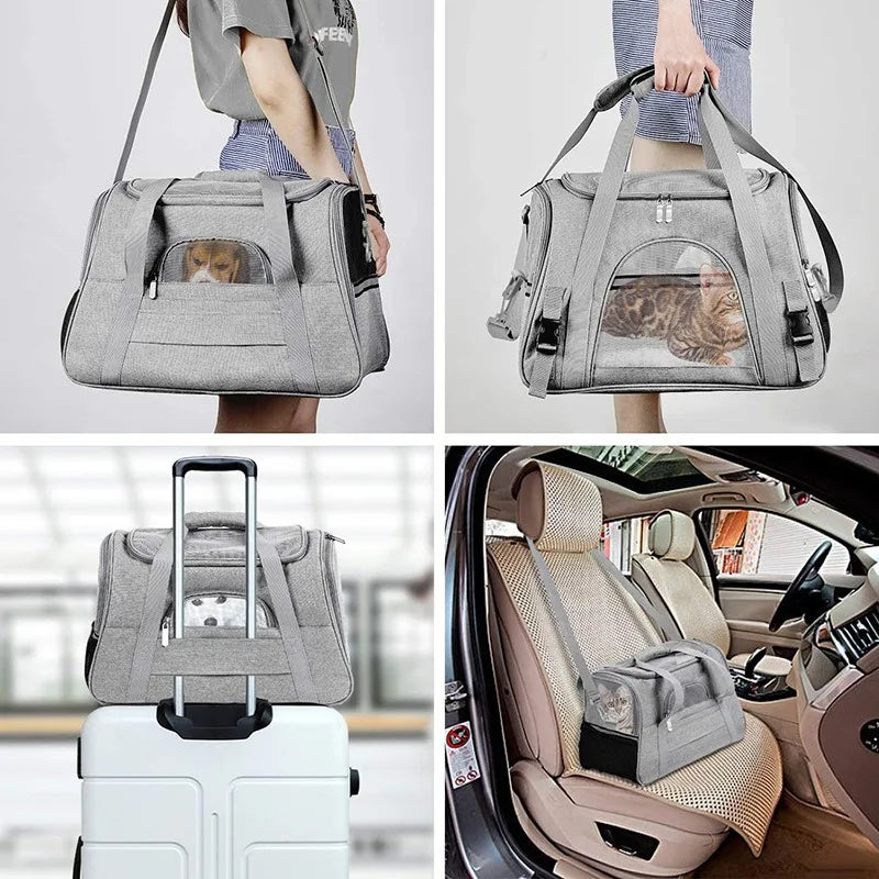 Pet Carrier Bag Foldable Small Dog Cat Carrying Out Bags Expansion Pet Travel Bag Mesh Breathable Expansion Crossbody Handbag