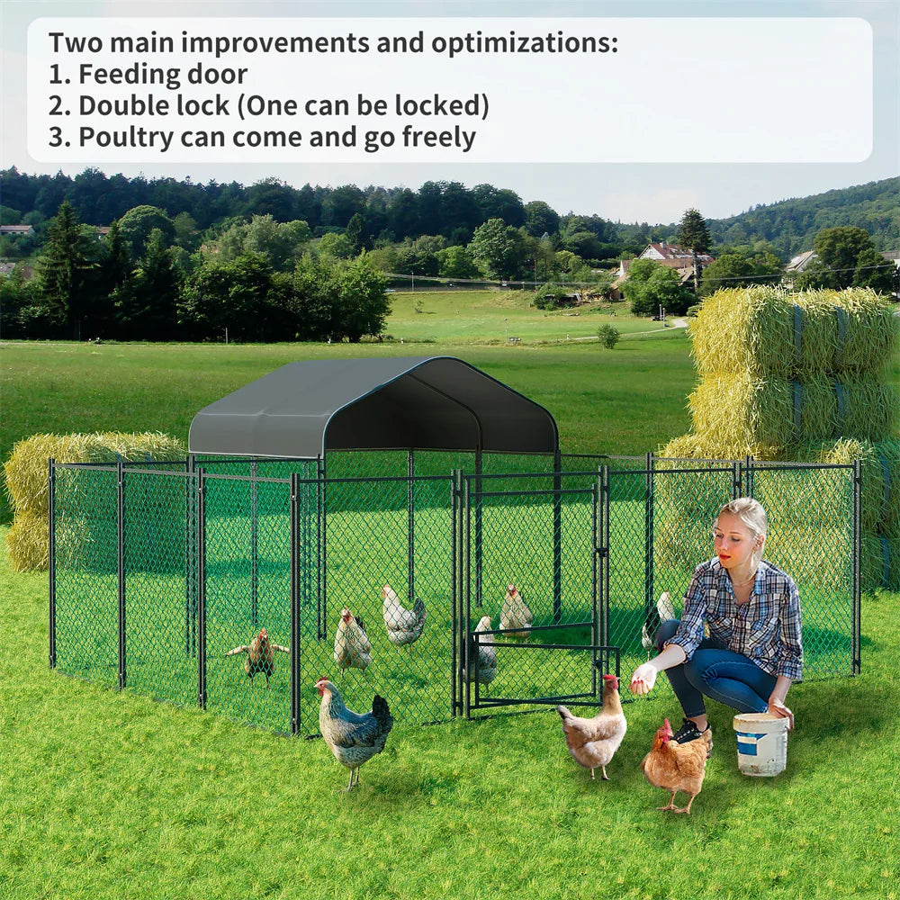 Heavy Duty XXL Chicken Run Coop Cage Walk In Coop Poultry Hen Rabbit Metal Kennel Hutch Pen with Waterproof UV Cover Outdoor