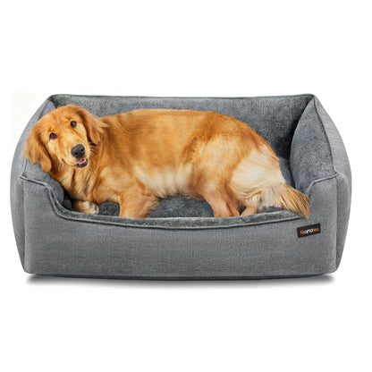 Feandrea Dog Basket, Raised Edge, Non-Slip, Removable Washable Cover, XL Size for Large Dogs, 100 x 75 x 25 cm, Grey