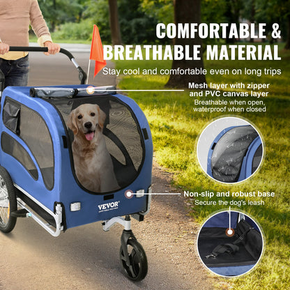 SucceBuy 100 lbs Dog Bike Trailer 2-in-1 Pet Stroller Cart Bicycle Carrier with Wheels Coupler Reflectors Flag for Dogs Travel