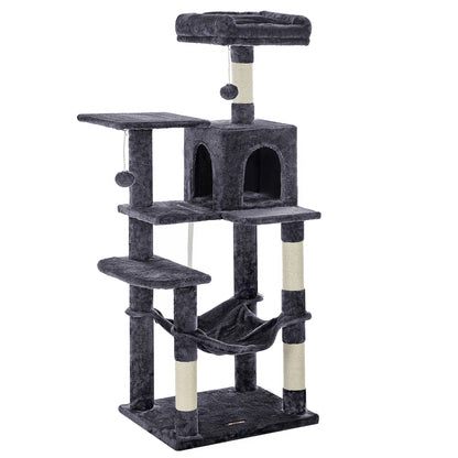 Feandrea Cat Tree, 143 cm Cat Tower for Indoor Cats, Multi-Level Plush Cat Condo with 4 Scratching Posts, 2 Perches, Cave