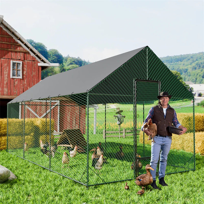 Heavy Duty Upgrade Outdoor Chicken Coop Large Metal Chicken Run Walkin Poultry Habitat Chicken Poultry Cage w/ Waterproof Cover shimendi Sécurité et Confort pour Chien chat| Shimendi
