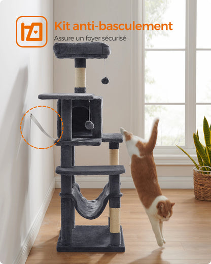 Feandrea Cat Tree, 143 cm Cat Tower for Indoor Cats, Multi-Level Plush Cat Condo with 4 Scratching Posts, 2 Perches, Cave