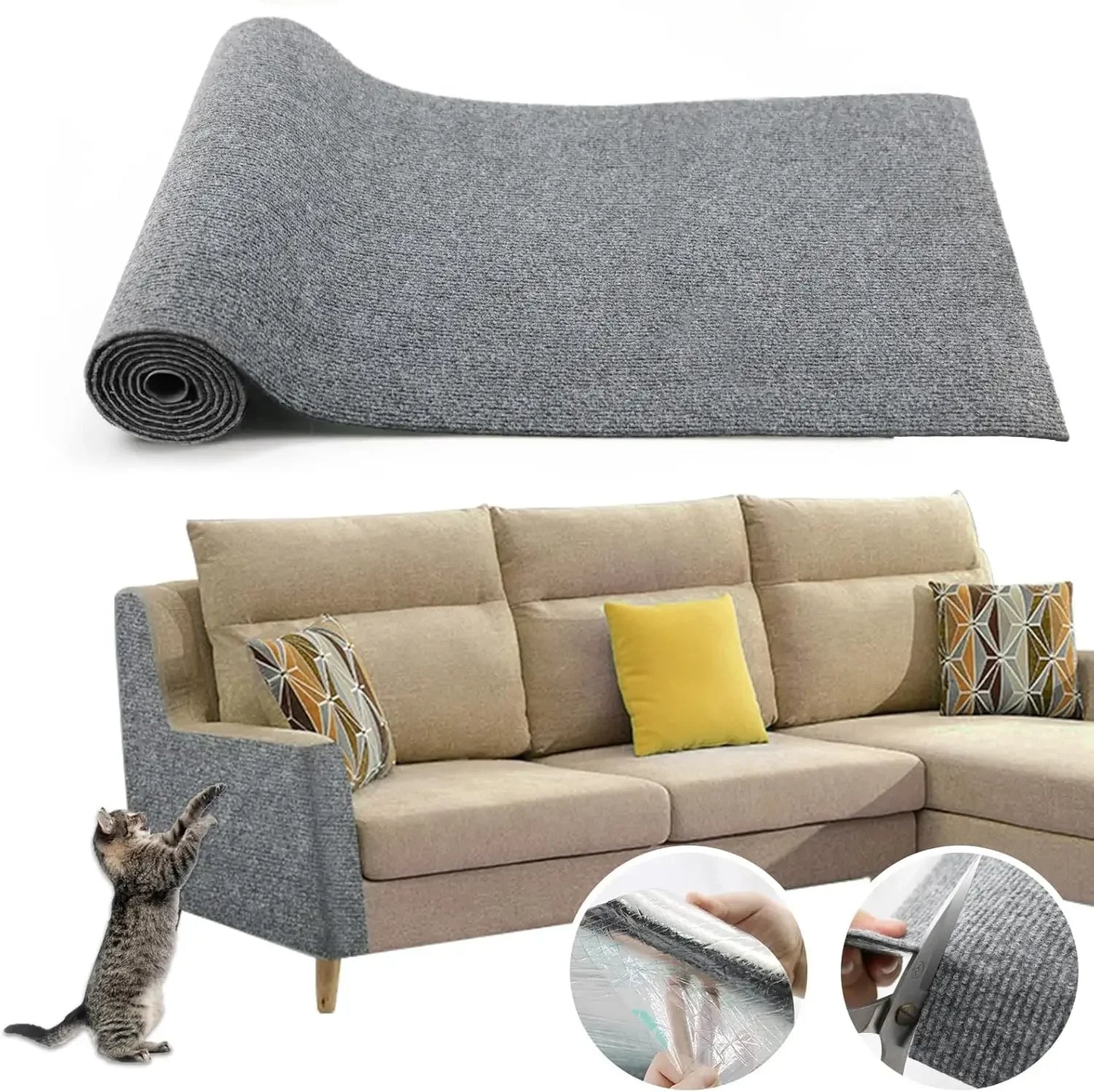 60x200cm Cat Scratcher Sofa Protector Cats Scratcher Pad Board Protection Trimmable Self-adhesive Carpet DIY Cat Scratch Mat