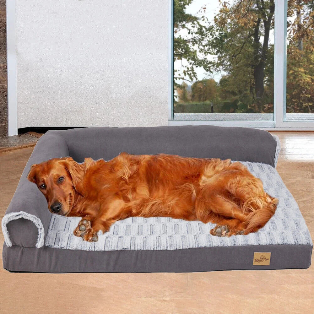 XXL XL Large Orthopedic Dog Bed Chaise Lounge Pillow Headrest Pet Bed Sofa Couch L-Shape Bolster with Removable Washable Cover