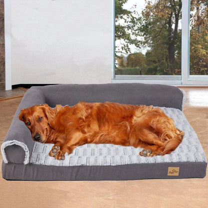 XXL XL Large Orthopedic Dog Bed Chaise Lounge Pillow Headrest Pet Bed Sofa Couch L-Shape Bolster with Removable Washable Cover
