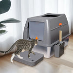 4-Style Cat Litter Box with Lid Large Kitty Litter Box Enclosed with High Sided Enclosure Scoop Non-Sticky - shimendi