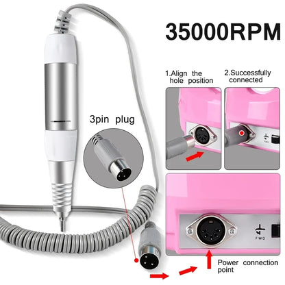 Professional Electric Nail Drill Handle 35000RPM Nail Art Drill Handpiece File Polish Grind Machine Manicure Drill Accessory