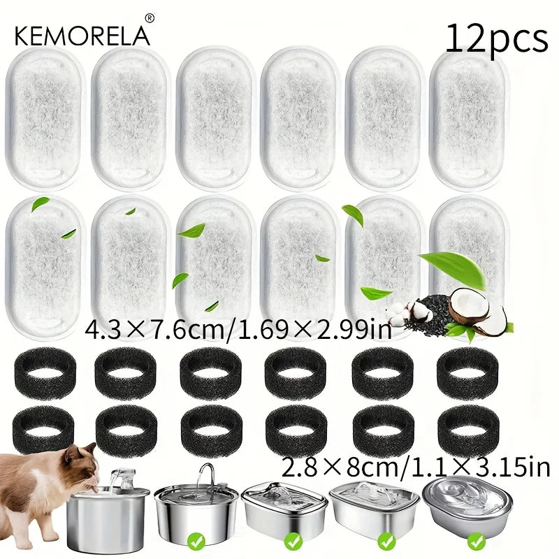 12/15PCS Cat Water Fountain Activated Carbon Sponge Filters for Stainless Steel Water Dispenser Pet Healthy Water Care Accessory