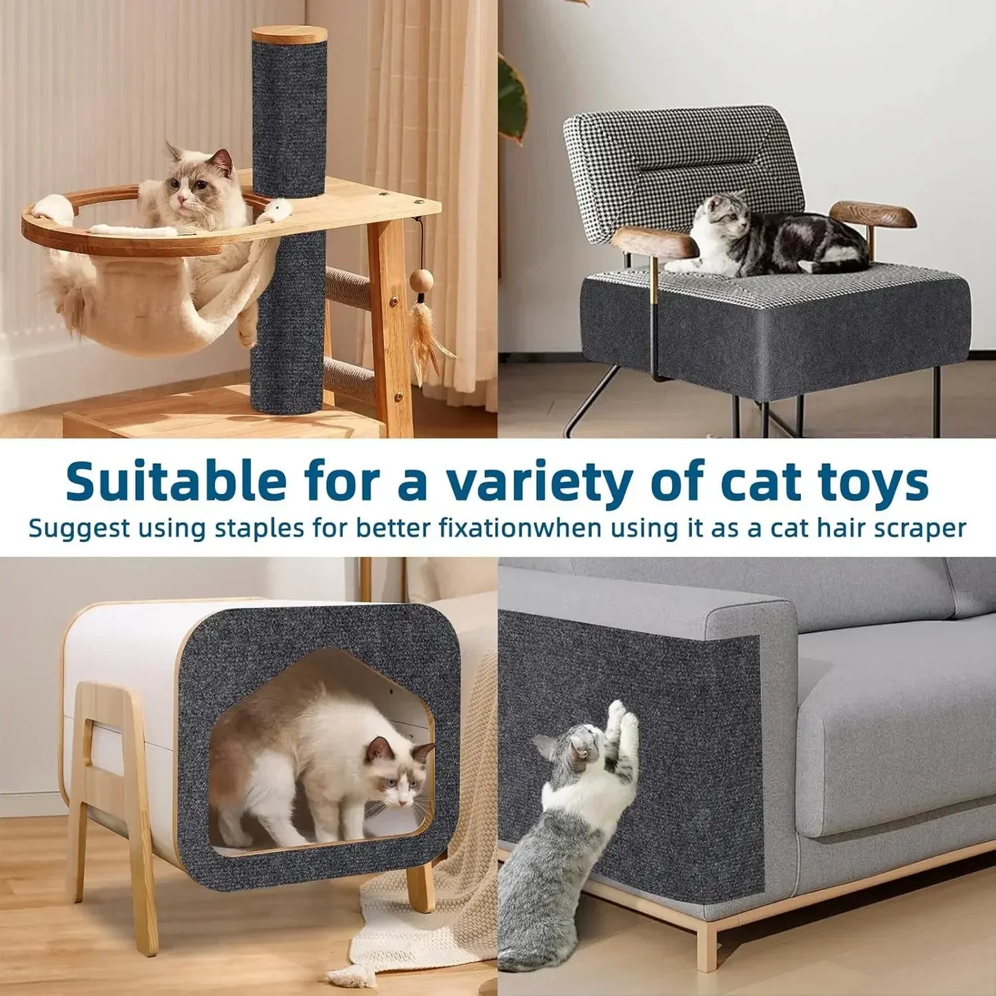 60x200cm Cat Scratcher Sofa Protector Cats Scratcher Pad Board Protection Trimmable Self-adhesive Carpet DIY Cat Scratch Mat